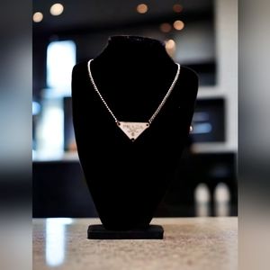 Triangle pendant on new stainless steel curb link necklace